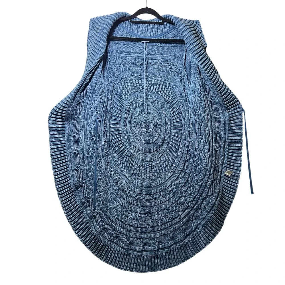 Blue Willi's Vintage Circular Knit Long Cardigan Wrap Coat‎ L Denim Blue Cotton